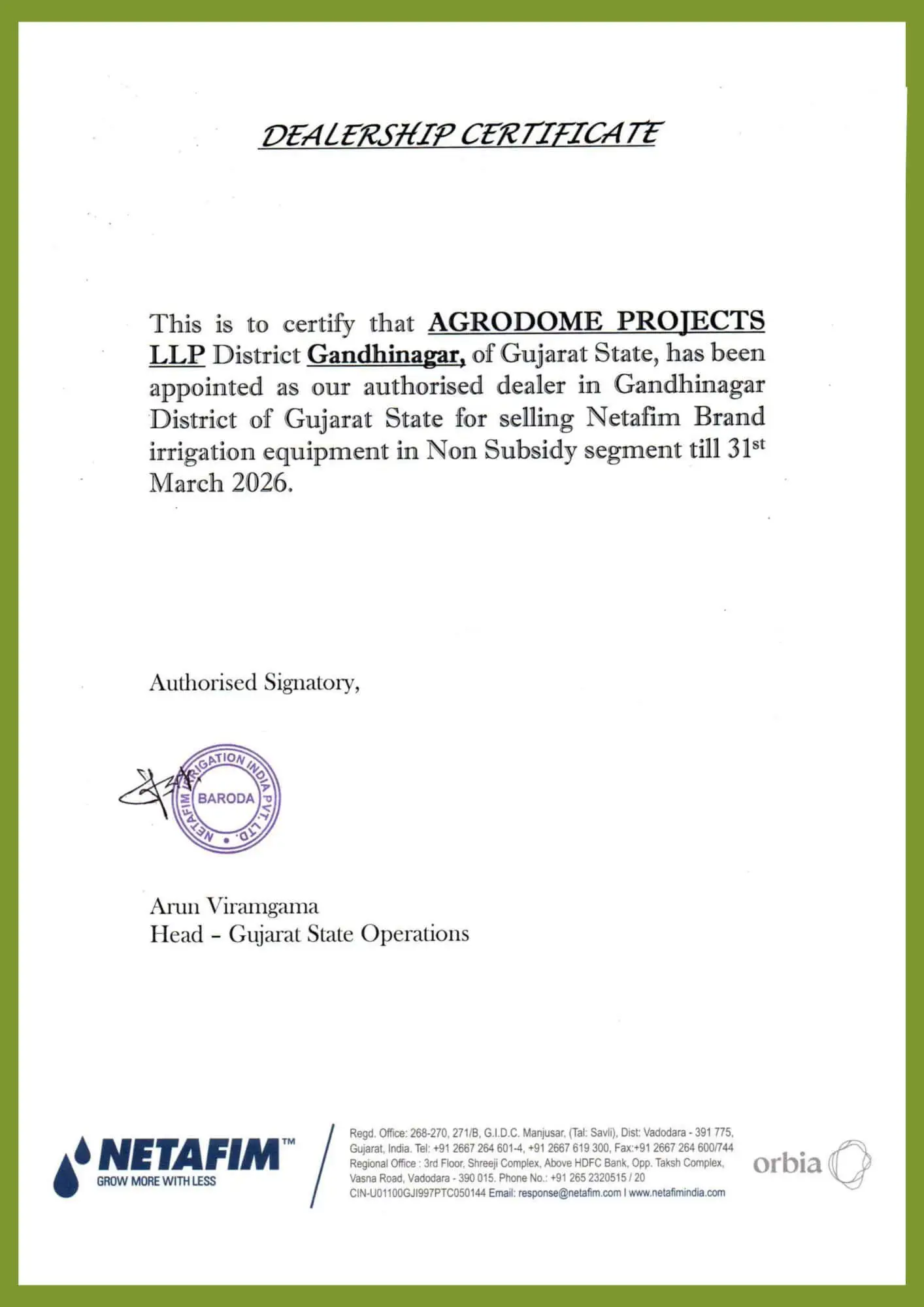 Netafim dealership certification